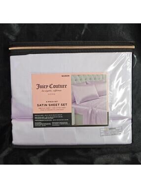 Juicy Couture Queen Satin Sheet Set 6pc Lilac Purple Crystal Collection Bedding